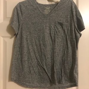 A gray and black v-nick t-shirt